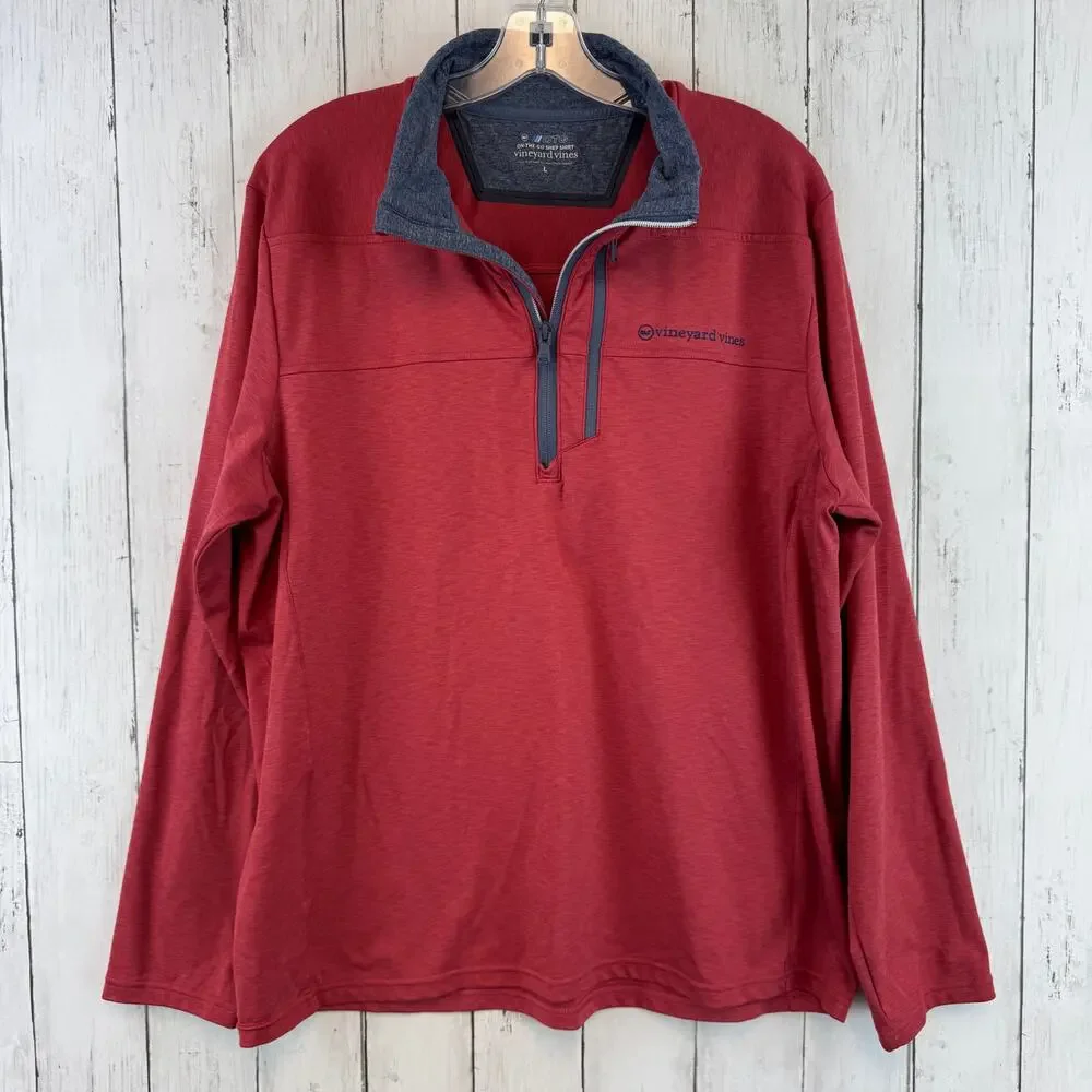 Vineyard Vines Red On-The-Go Shep Golf Pullover Performance 1/4 Zip Size Large - Picture 1 of 11